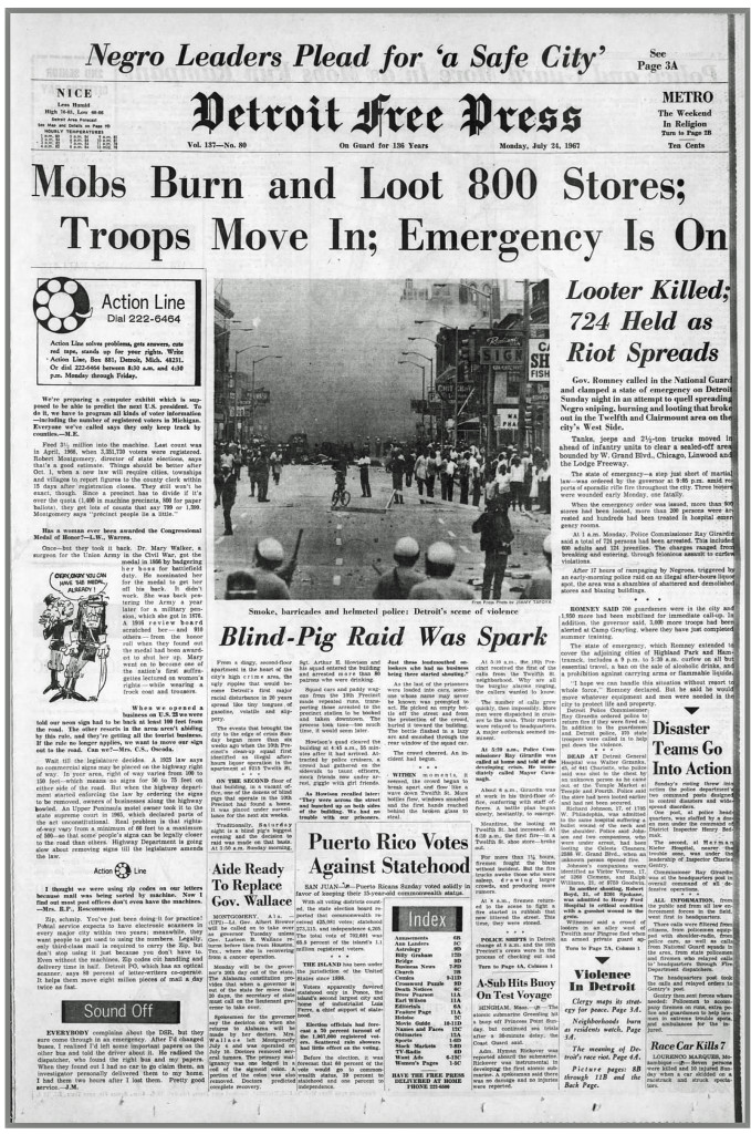 THE DETROIT FREE PRESS: Monday, July 24, 1967 (click on image 2x for largest detailed read)