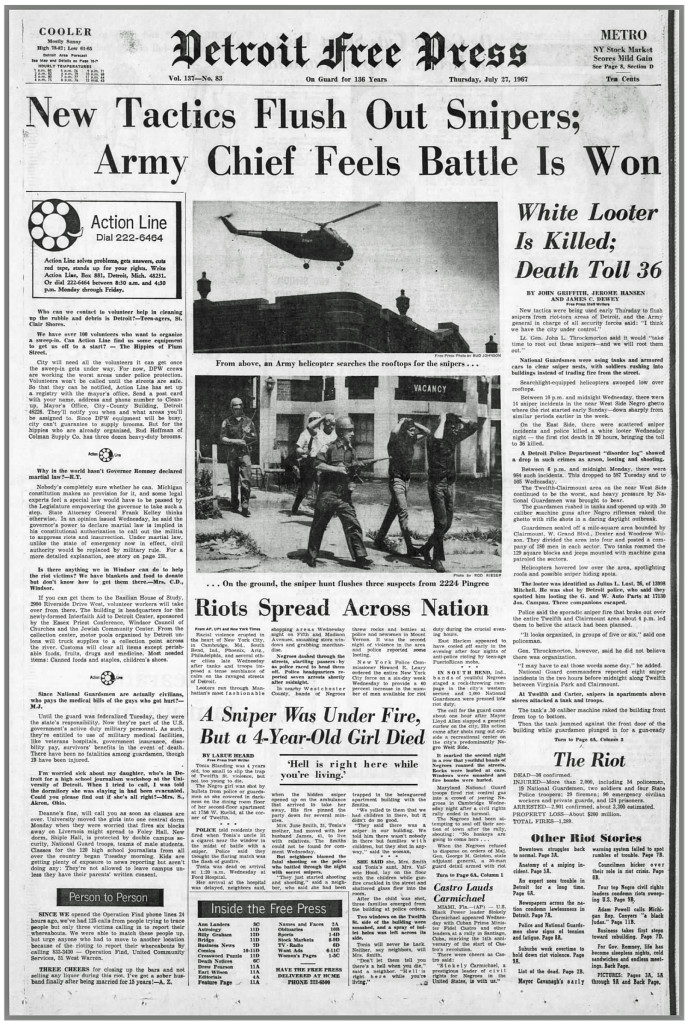 THE DETROIT FREE PRESS: Thursday, July 27, 1967 (click on image 2x for largest detailed read)