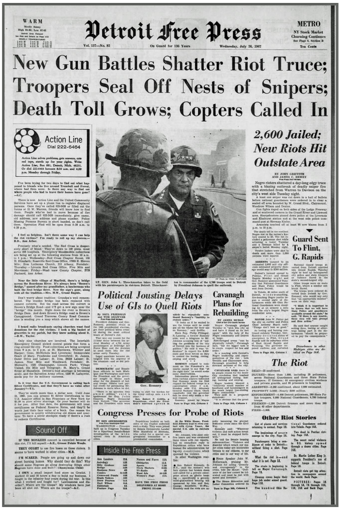  THE DETROIT FREE PRESS: Wednesday, July 26, 1967 (click on image 2x for largest detailed read)