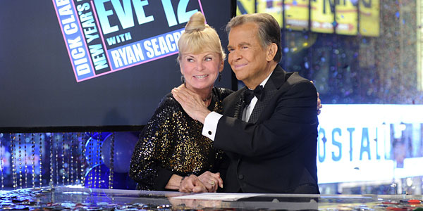 Dick Clark is seen here with his wife, Kari Clark, on what would be his last appearance on ABC-TV's "Dick Clark's New Year's Rockin' Eve" on January 1, 2012 