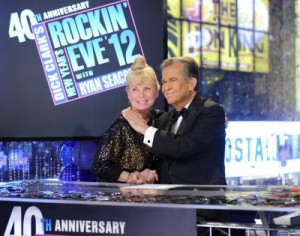 Dick Clark is joined by his wife, Keri Clark, during the 40th anniversary of Dick Clarks's New Years Rockin' Eve on ABC-TV, January 1, 2012 (Click image for larger view)