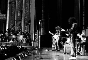 The Jimi Hendrix Experience performing live on stage at the Masonic Auditorium in Detroit on February 23, 1968. (Click image for larger view).