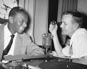 Capitol jazz artist Nat King Cole with Detroit radio personality Ed McKenzie on WXYZ radio, earlier in 1954. (Click image for larger view).