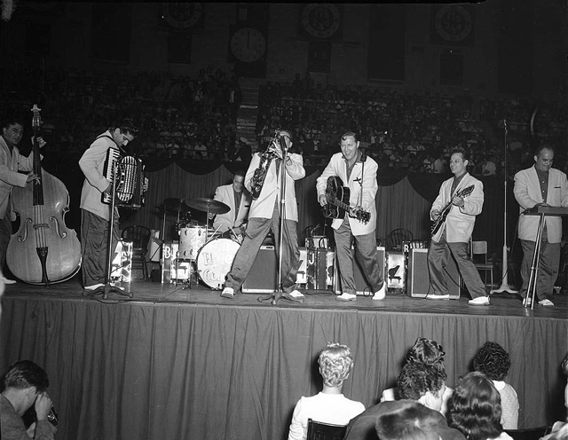 Bill Haley Comets performing live on stage at the Valencia Theater, Baltimore, November 27, 1954