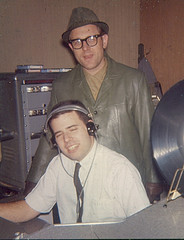 WKNR's Gary Stevens in studio with Frank 'Swingin' Sweeney, February 1964