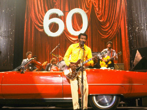 A scene with Chuck Berry on stage in Taylor Hackford's 1987 film, 'Chuck Berry Hail! Hail Rock 'n' Roll.' (Click on image for largest view).