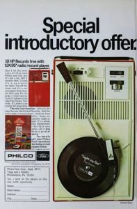 Philco Ford Hip Pocket Phonographs priced at $24.95. (Click image for larger view).